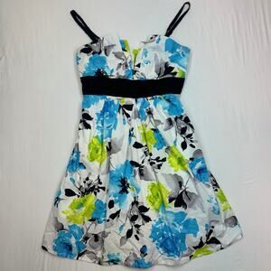 I.N. San Francisco Cotton Blue Green Floral Padded Mini Dress Sweetheart Neck 3